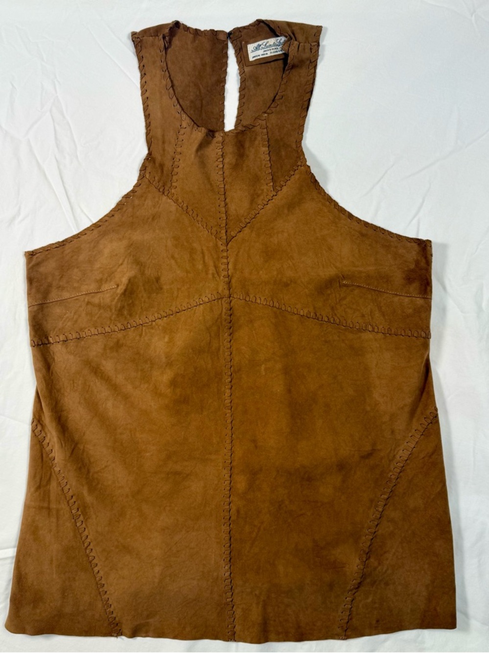 AllSaints Spitalfields Cattaro Suede Tank Top Woman 8 Brown Whipstitch Leather